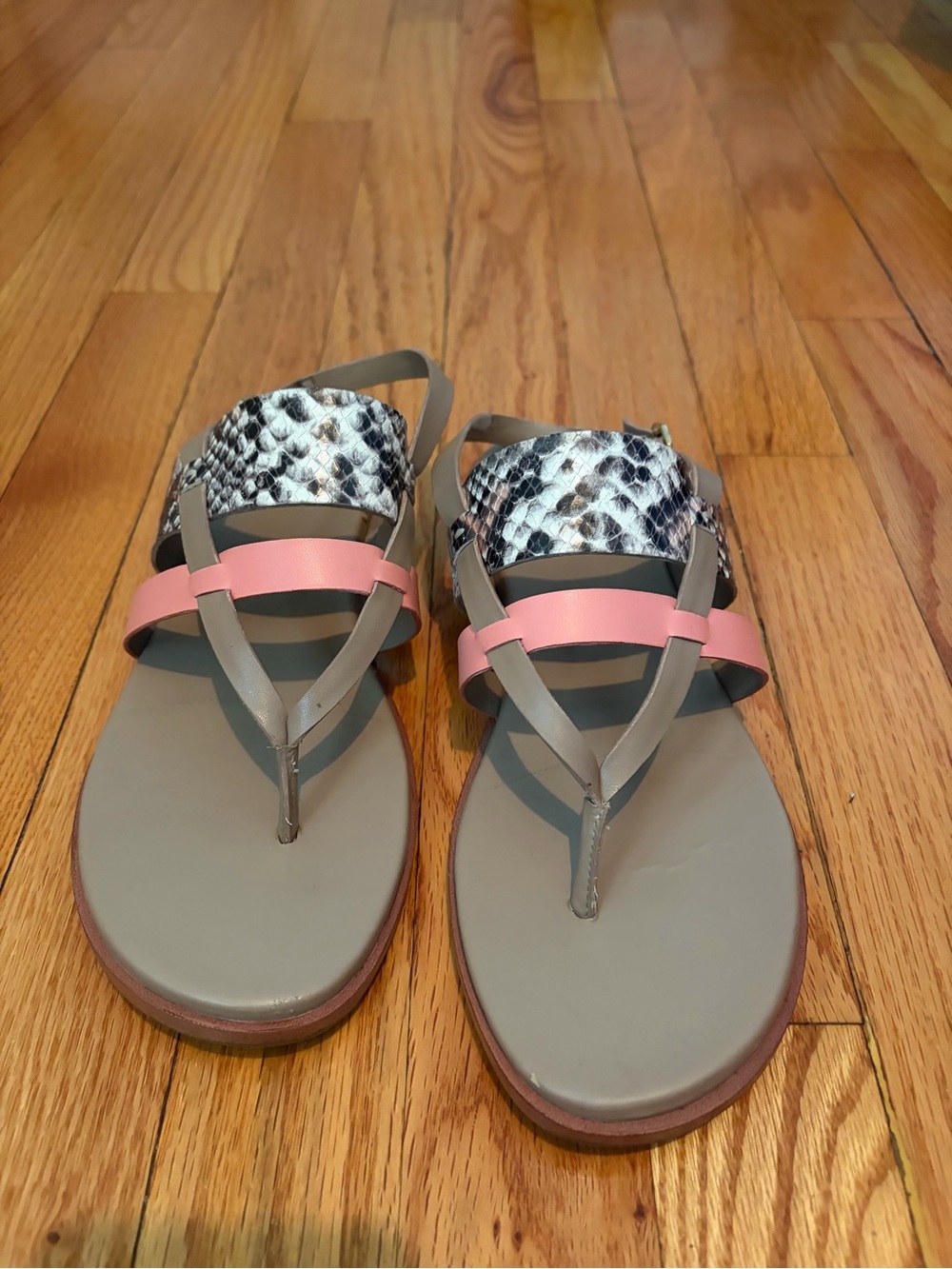 Cole Haan Women’s Taupe and Pink Snake-Print Strap Sandals